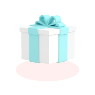 White gift box with blue ribbons