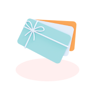 Blue, white, and orange gift cards